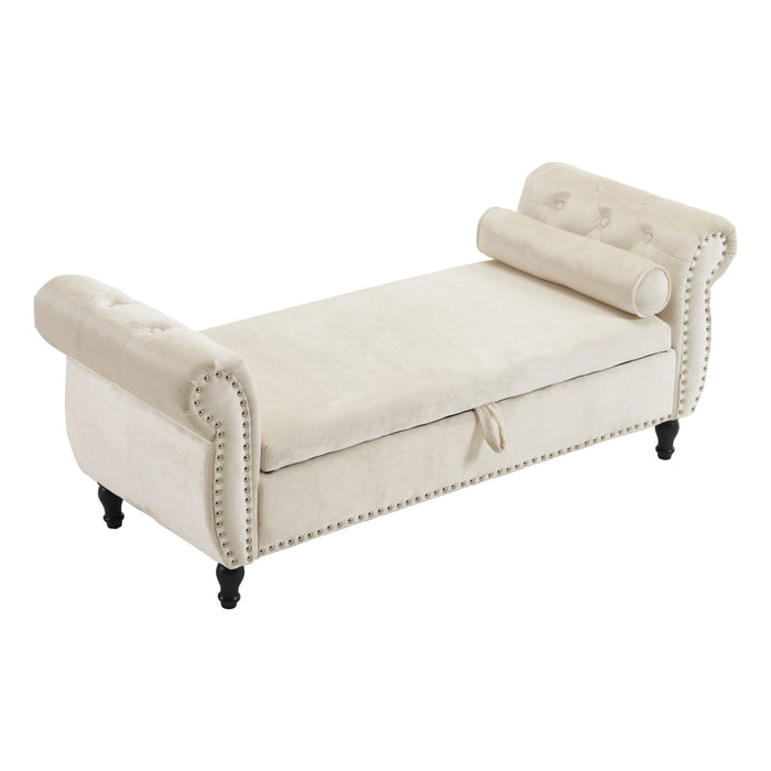 Luxurious Velvet Multifunctional Storage Ottoman Bench With Pillow