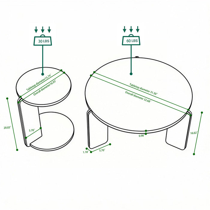 Round Coffee & End Table Set - Black