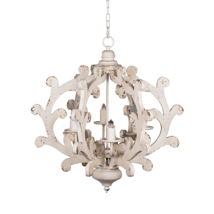 6 Light Chandelier, Hanging Light Fixture With Adjustable Chain For Kitchen, Bulb Not Included - White