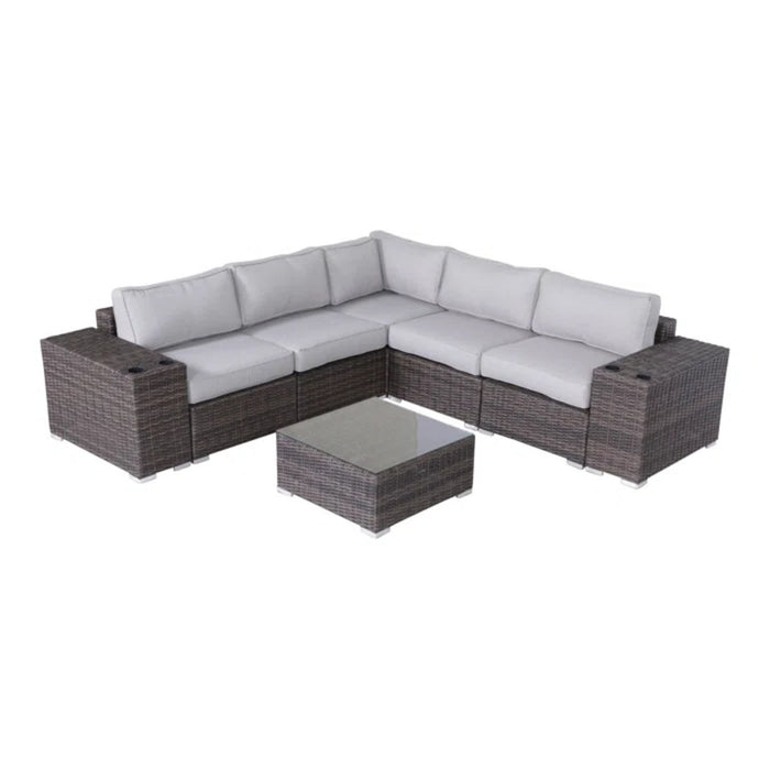 Modern Patio Rattan Sectional Set With Cushions