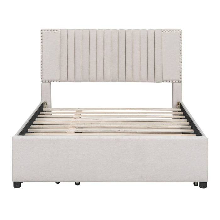 Upholstered Platform Bed With Drawers, Classic Headboard Design