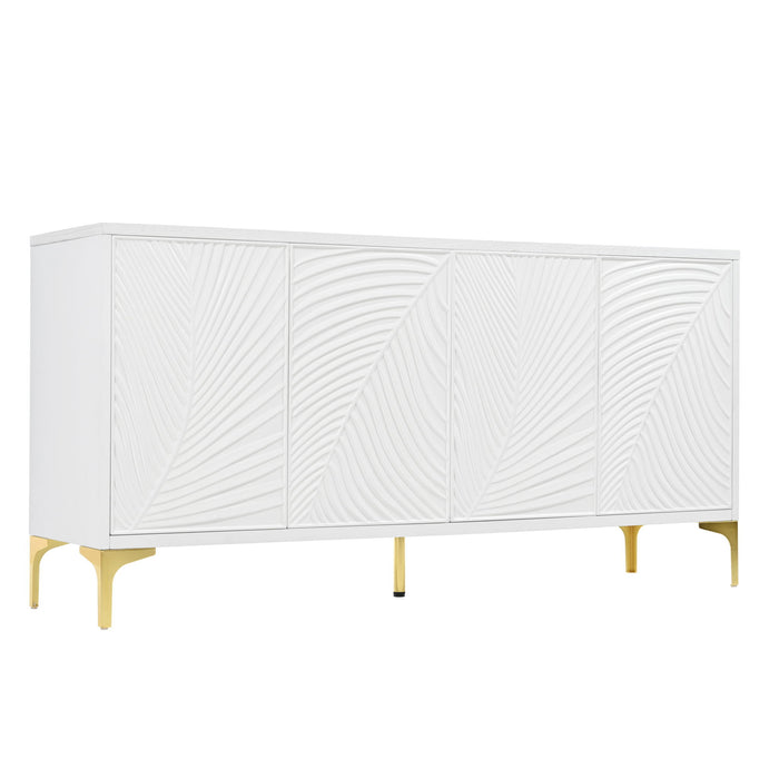 Modern 4 Door Sideboard With Creative Carved Surface And Adjustable Shelves