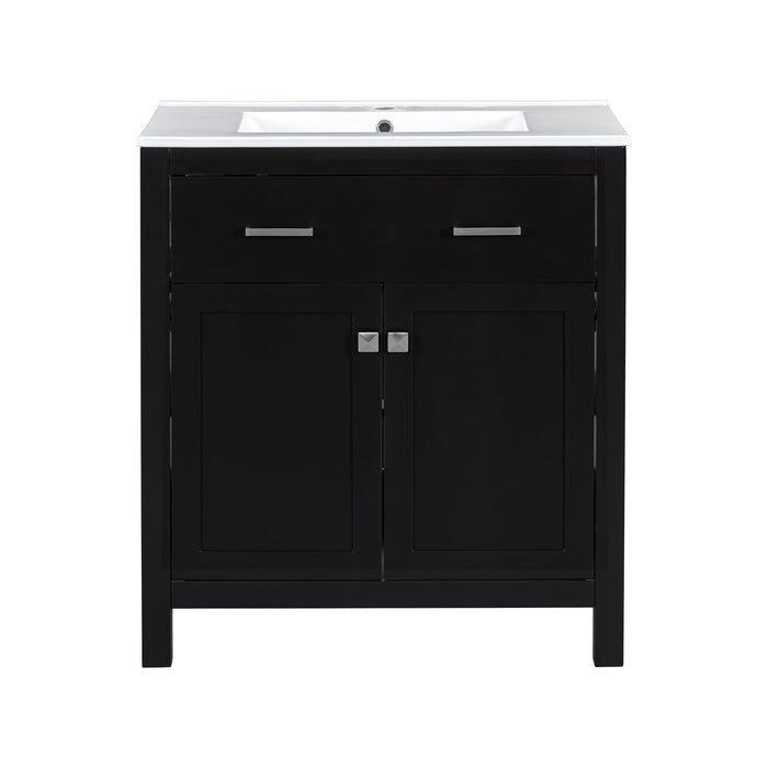 Bathroom Vanity With Ceramic Sink, Modern Single Bathroom Cabinet With 2 Doors And A Shelf, Soft Close Doors