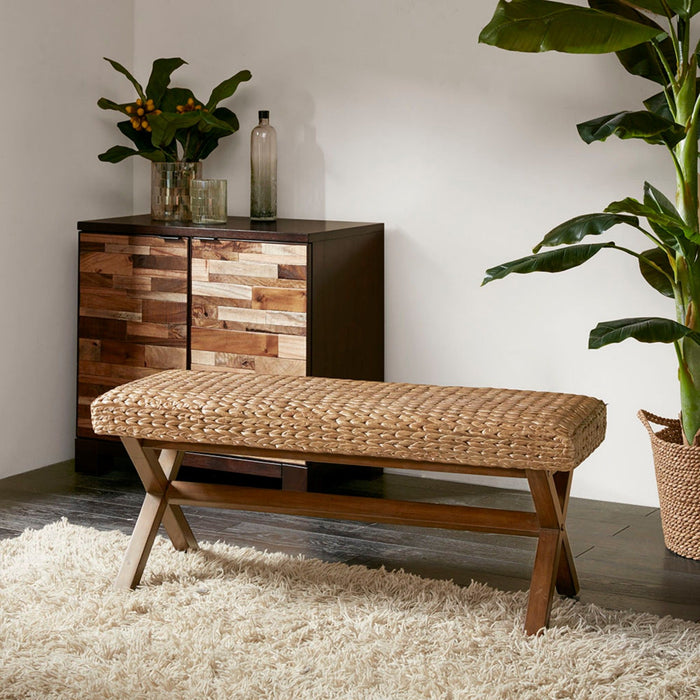 Bench With Water Hyacinth Seat - Brown