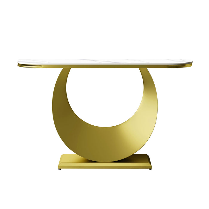 Half Console Table For Hallway - Gold / White
