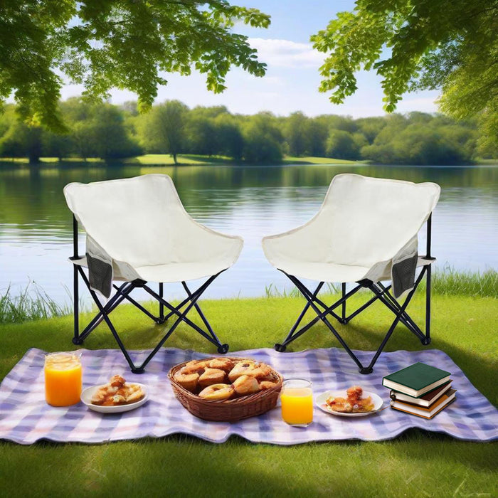 2 Pieces Outdoor Camping Chairs Folding / Portable, Comfortable Seating, Durable Steel Fram