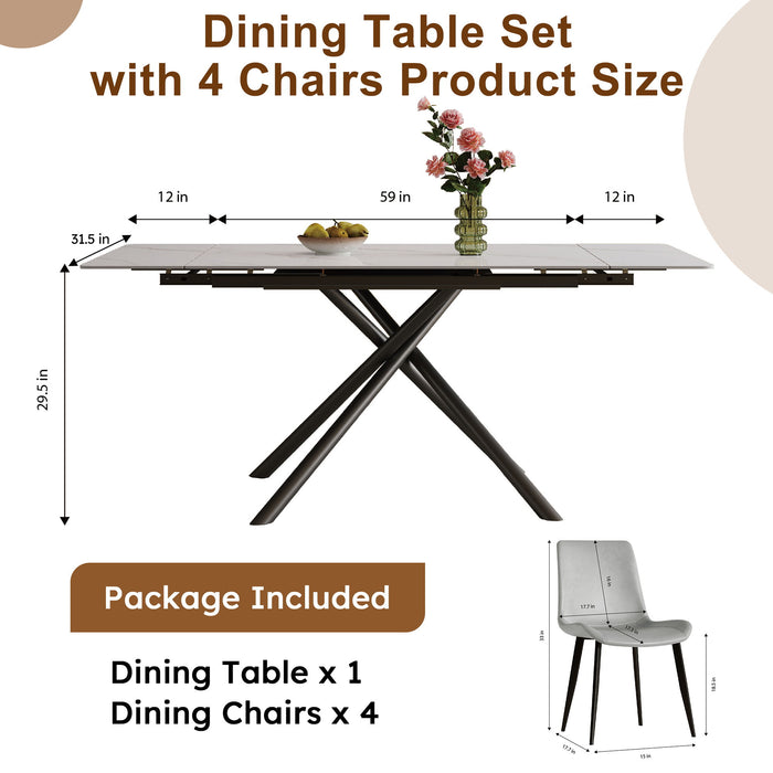 Retractable Sintered Stone Dining Table Set With Chairs