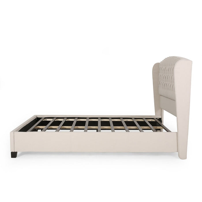 Twilight Fully Upholstered Fabric Wingback Queen Bed - Ivory