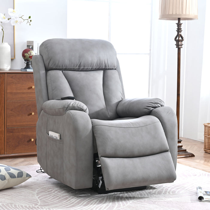Electric Power Lift Recliner Chair, Fabric Recliner Chair, Home Theater Seating, Living Room Chair, Side Pocket, Remote Control - Light Gray