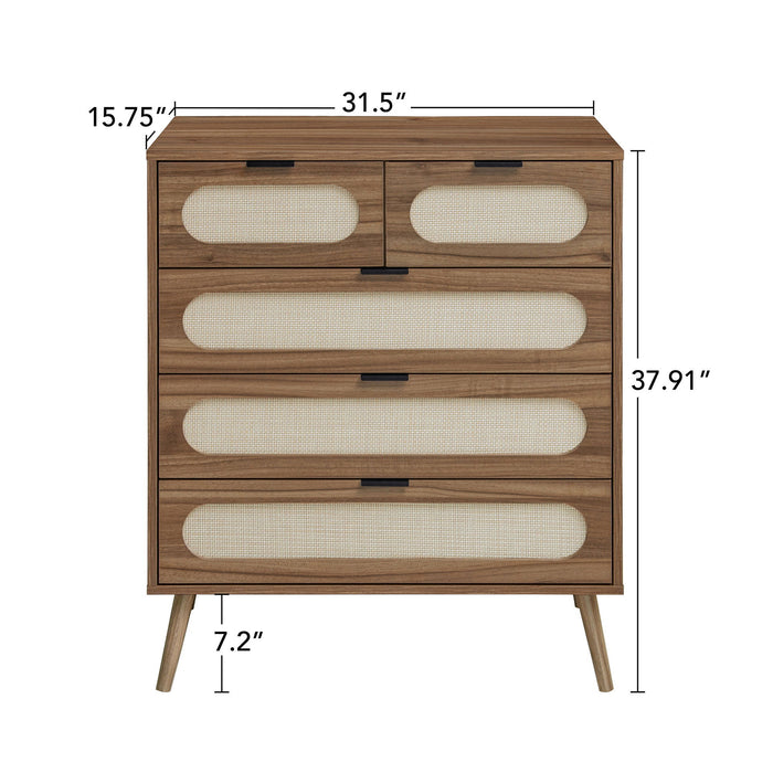 Modern 5 Drawer Accent Storage Cabinet For Living Room, Bedroom, Dining Room, Or Study - Walnut