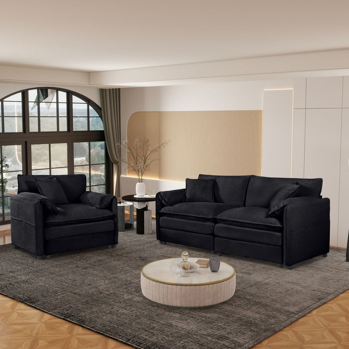 Modern Upholstered Chenille Loveseat And Armchair Set With Pillows