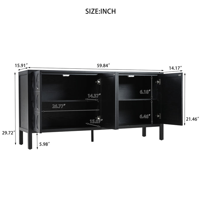 Stylish Storage Cabinet Sideboard With Unique Geometric Circle Door Design - Black