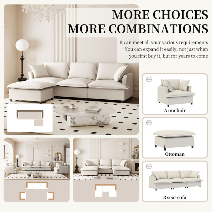 Sectional Sofa With Ottoman Cloud Couch Set With Throw Pillows, Free Combination