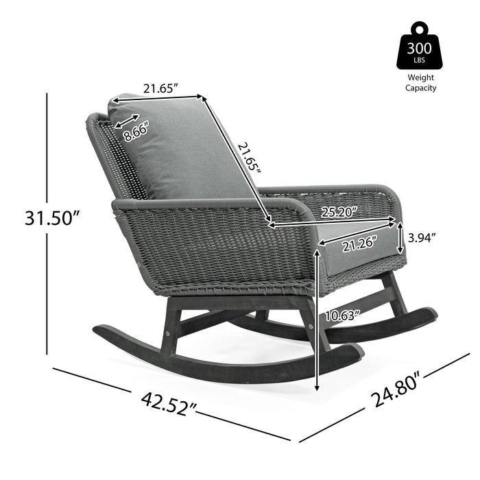 Contemporary Minimalist Wicker Rocking Chair With Soft Cushions And Durable Wooden Frame
