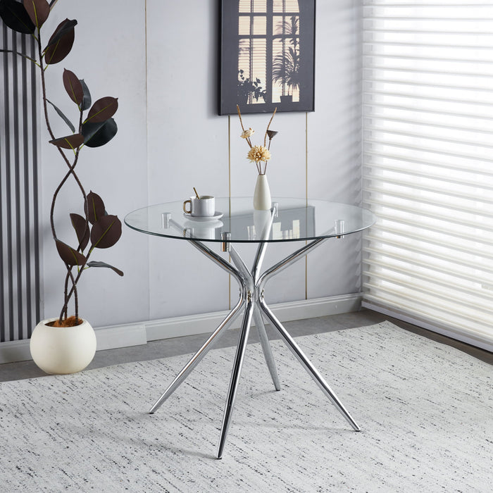 Compact Dining Table With Glass Top - Chrome