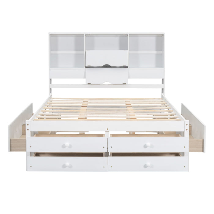 Platform Bed With Storage Headboard And 8 Drawers