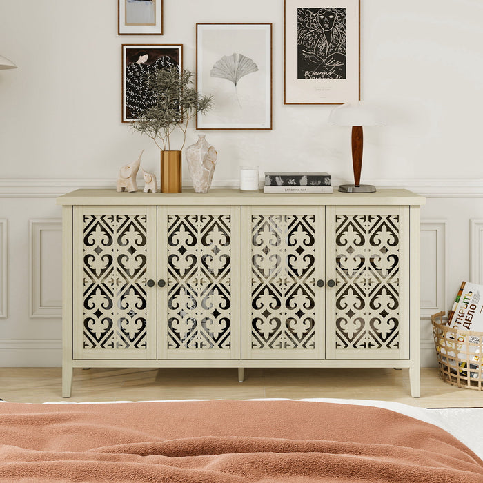 Hollowed Out Cabinet With 4 Doors, American Furniture, Suitable For Bedroom, Living Room, Study - Natural