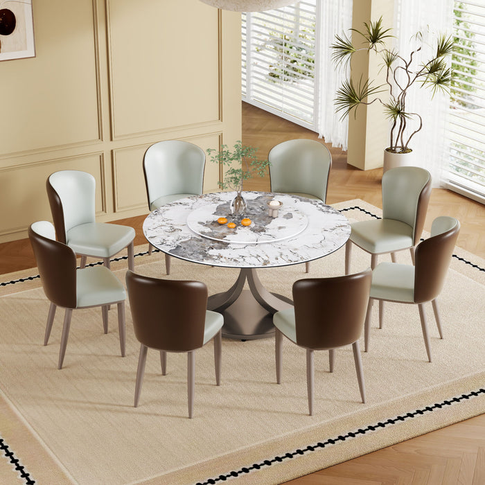 Modern Round Dining Table With 360° Rotating Lazy Susan Scratch & Chairs