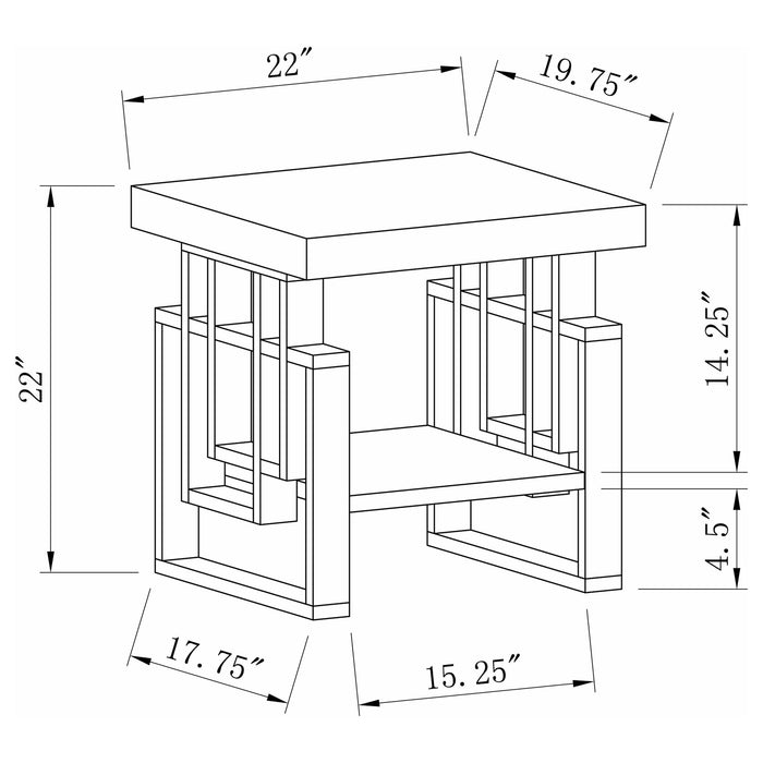 Rectangular End Table With Geometric Design And Open Shelf - White