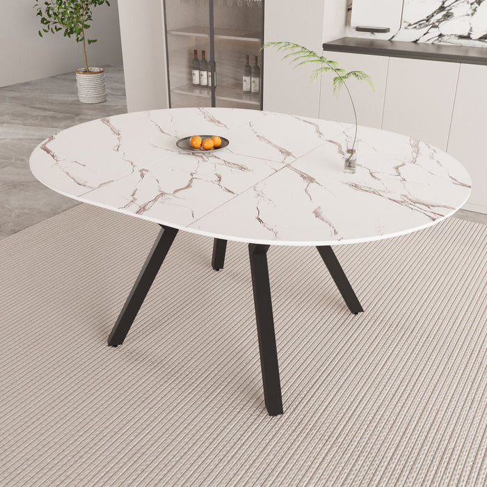 Modern Extendable White Circular Dining Table with MDF Top and Metal Legs for 4-6 Persons