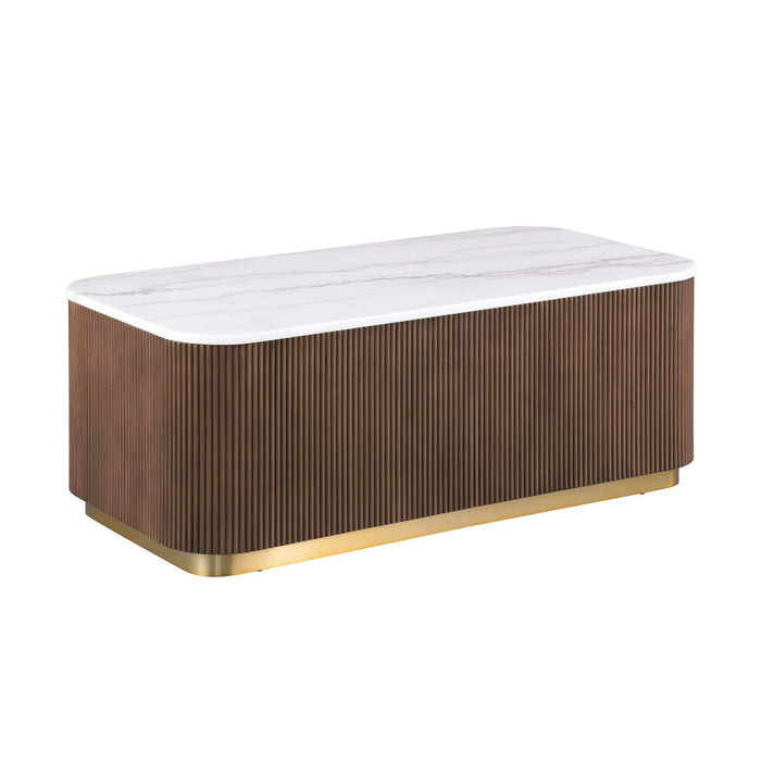 3 Piece Table Set (Rectangle Cocktail Table And Two Square End Tables) - Brown / Gold / White