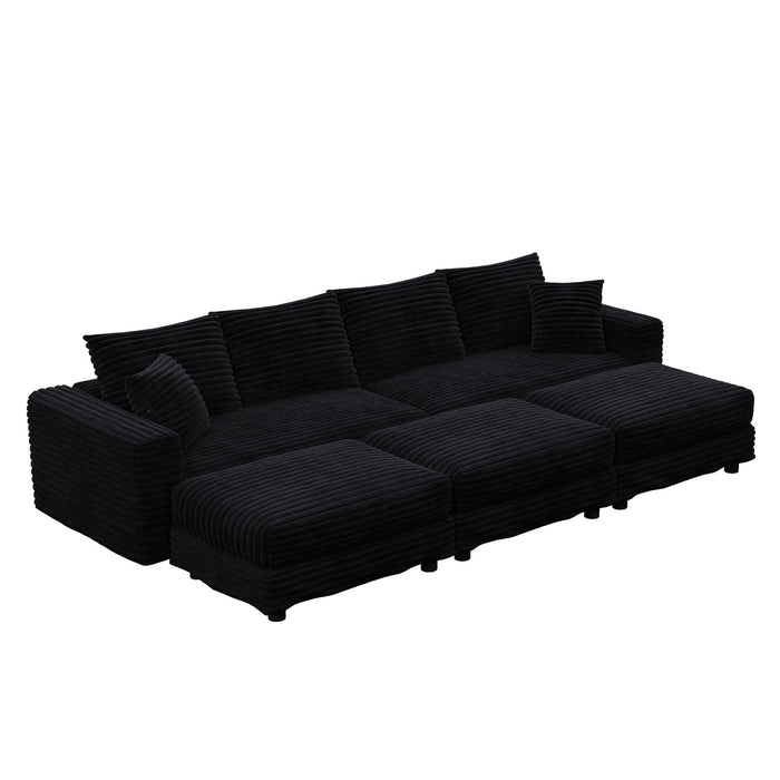Deep Seat Convertible Sofa With Soft Pillows And Ottomans