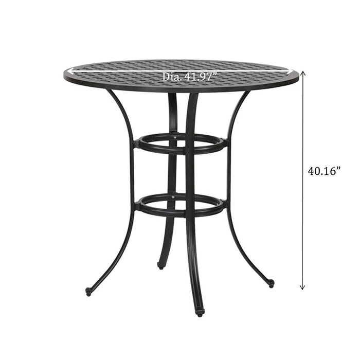 Cast Aluminum Round Counter Table With Lattice Design And Umbrella Hole - Dark Lava Bronze
