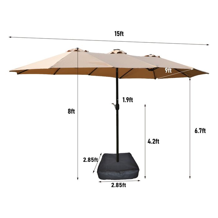 Double- Sided Outdoor Market Umbrella With Lights And Base