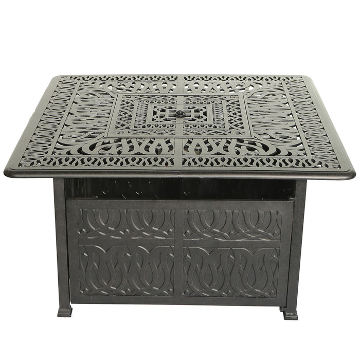 Elegant Cast Aluminum Square Fire Table With Fire Glass And Cover - Antique Bronze