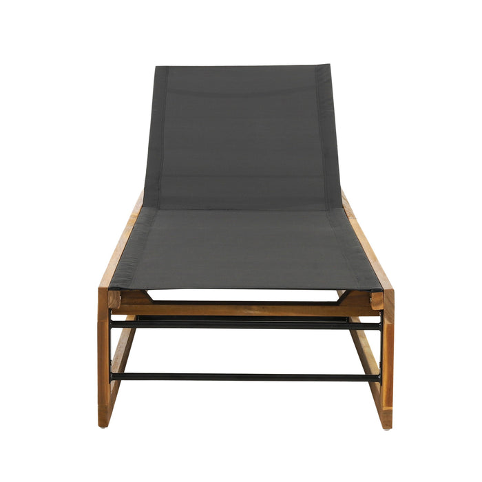 Outdoor Chaise Lounge With Acacia Wood Frame And Mesh Seat - Teak