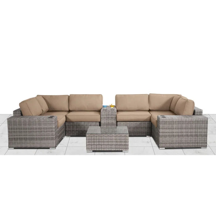 Modern Patio Rattan Sectional Set With Cushions