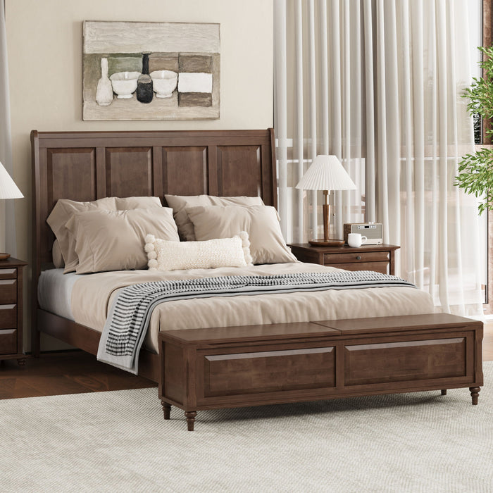 Sleigh Bed Frame With Tall Headboard And Storage Bench