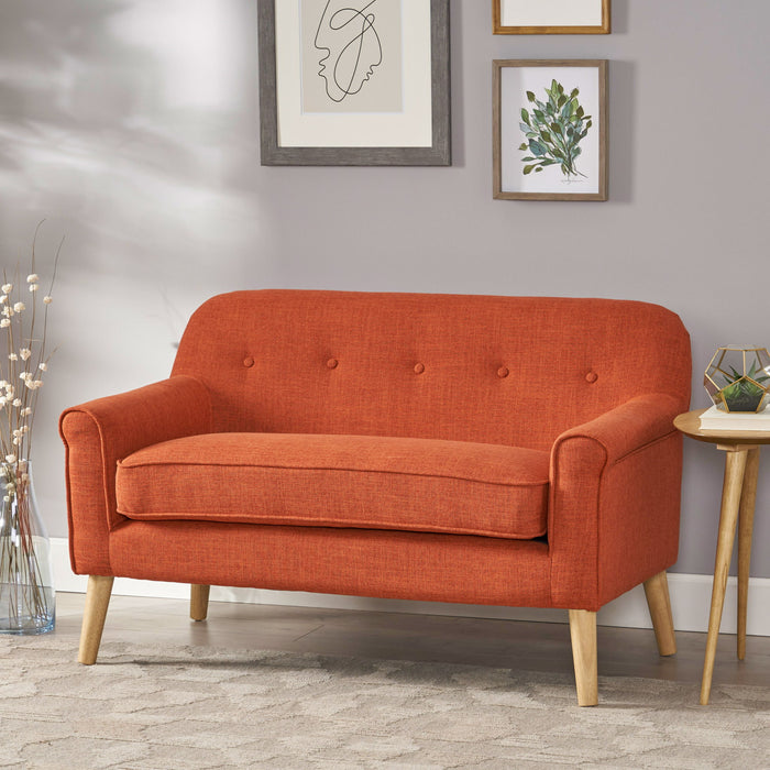 Classic Loveseat With Rolled Armrests And Button Tufting