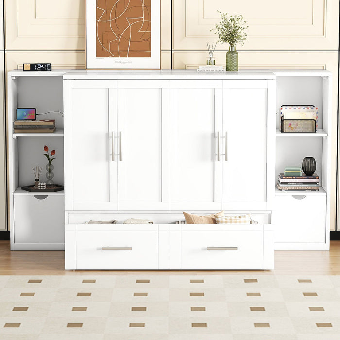 Murphy Bed With Shelves, Drawers And USB Ports