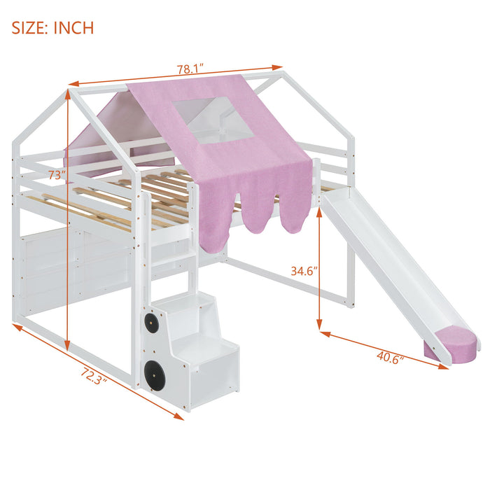 Loft Bed With House Shaped Frame And Tent