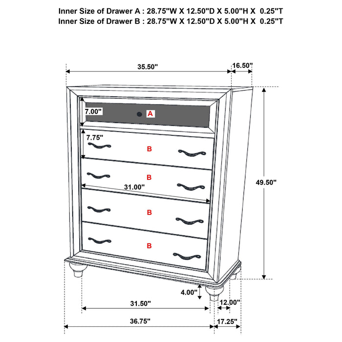 Randall - 5 Drawer Chest - White