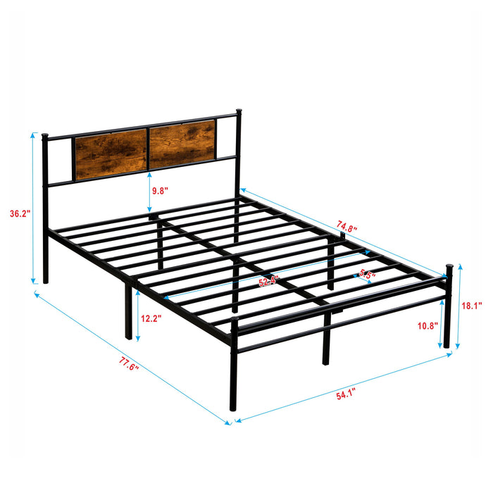 ModerMetal Bedframe With Wood Panel Headboard