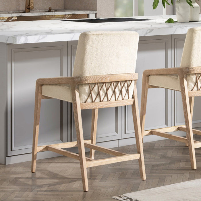 Arizona - Solid Ash Upholstered Counter Stool With Rope Detail - Creme De La Creme White