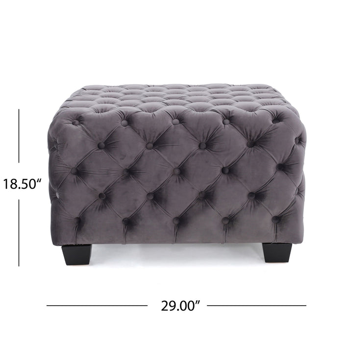 Modern Glam Ottoman With Velvet Upholstery And Button Tufted Design