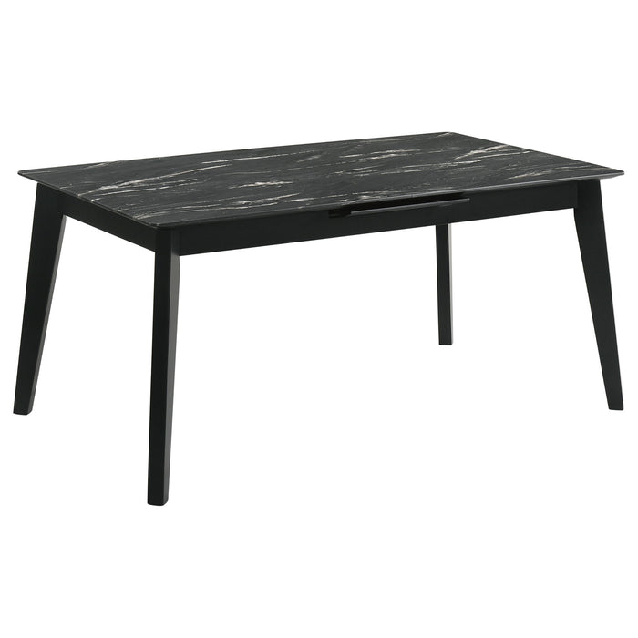 Bellingham - Dining Table With Self Storing Extension Leaf - Black Marble-Look Sintered Stone