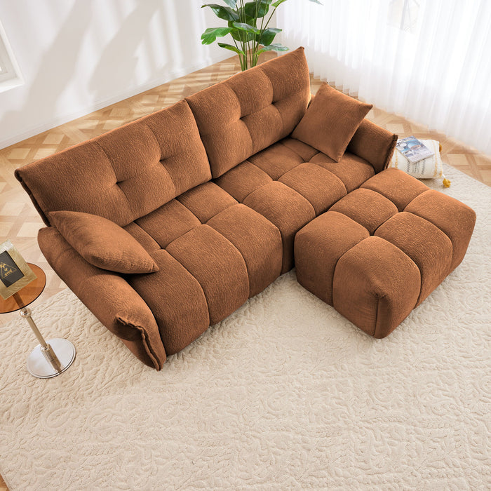 Sofa Set With Ottoman And Pillows, Textured, High Resilience Cushions