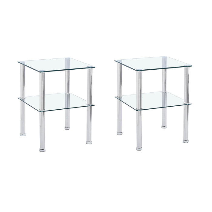 Modern 2 Piece Side Table With Storage Shelf, Tempered Glass, Space Saving Design - Clear