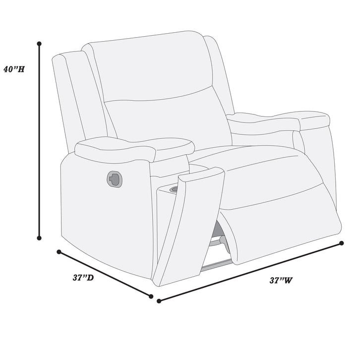 1 Piece Manual Recliner With Padded Seat And Backrest, Square Arms For Living Room - Walnut