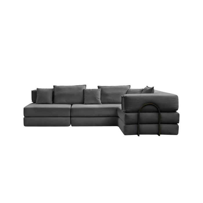 Modular L Shaped Floor Living Room Sofa Set With 6 Pillows