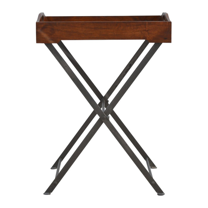Tray With Cross Iron Base - Brown / Steel Gray