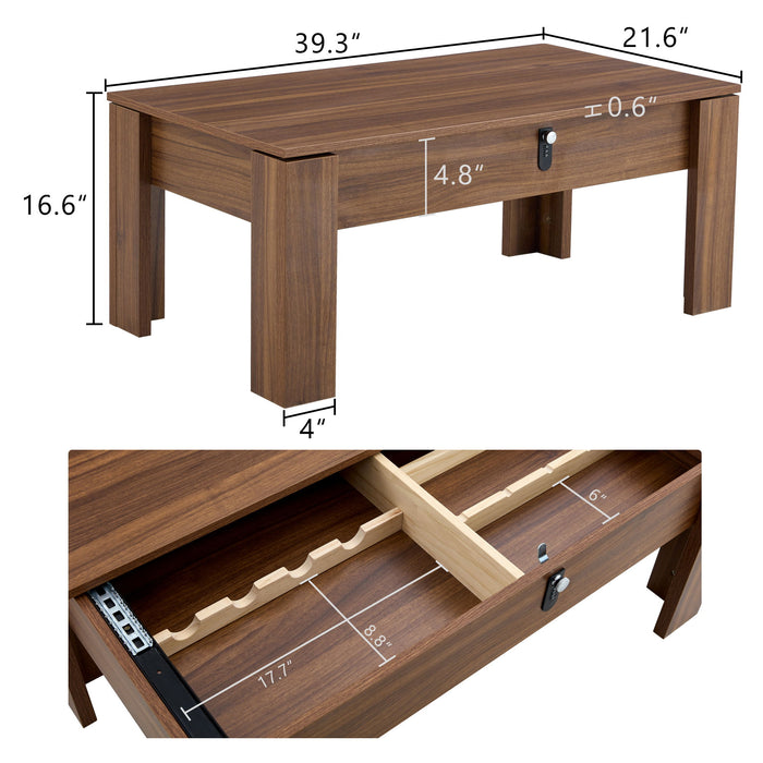 Multi Functional Coffee Table With Password Lock, Suitable For Storing Firearms And Wine - Walnut