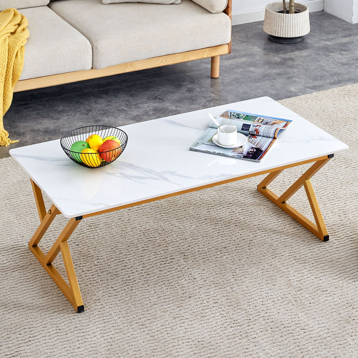 Modern Rock Slab Coffee Table With Metal Legs