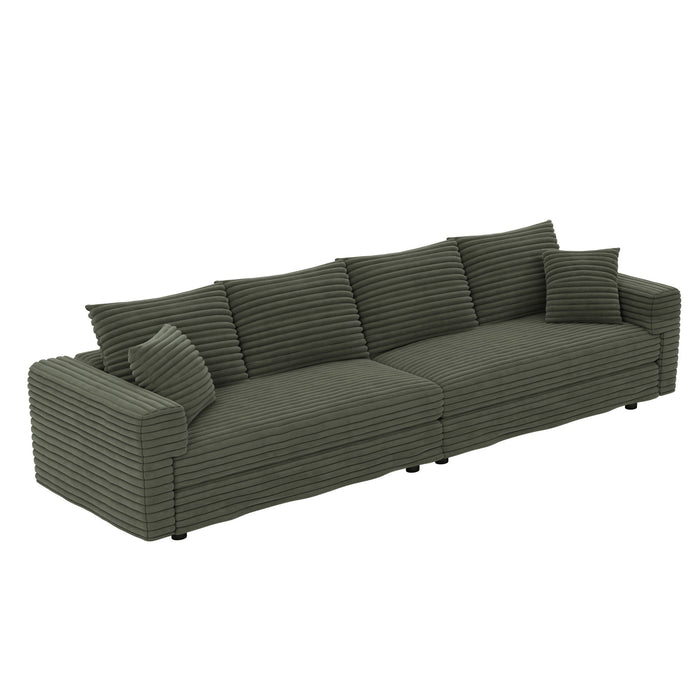 Plush Corduroy 4 Seat Sofa, Modern Comfy Upholstered Sofa Cloud Couch, Deep Seat Couches With Soft Pillows