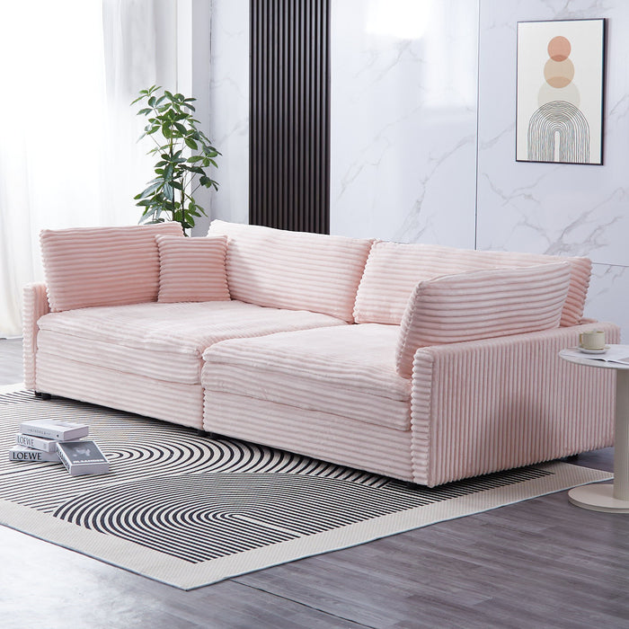 Elegant Corduroy Sofa With Throw Pillows And Backrests