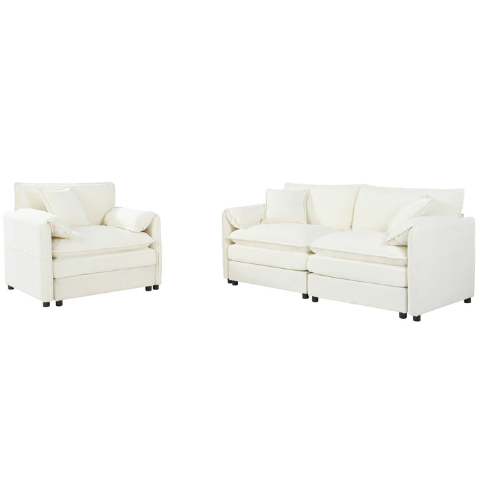 Modern Upholstered Chenille Loveseat And Armchair Set With Pillows